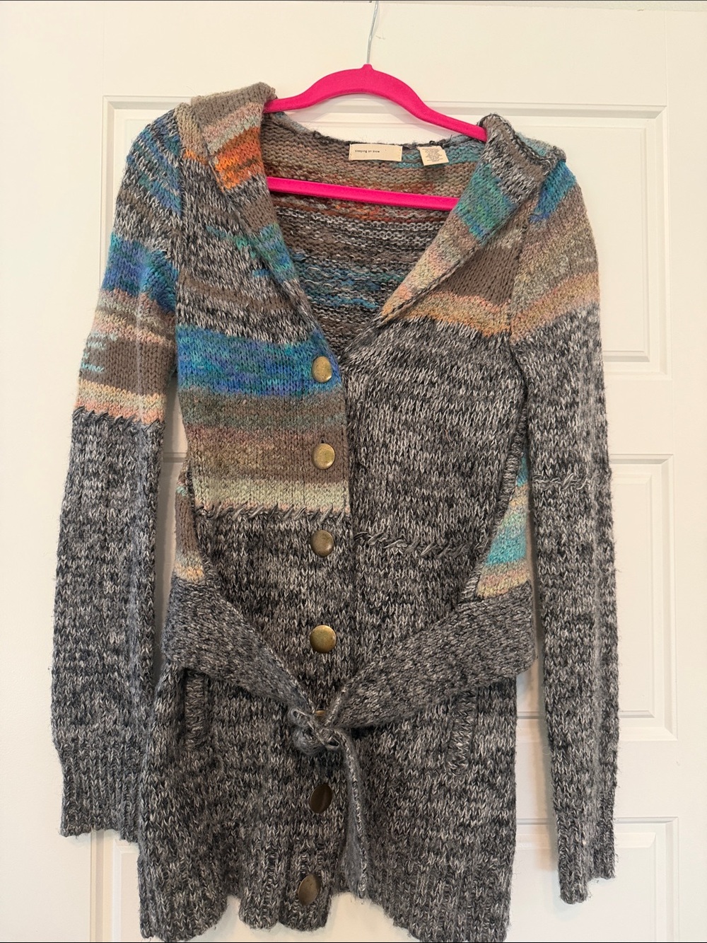 Cozy Multicolor Button-Front, belted Women's Sweater